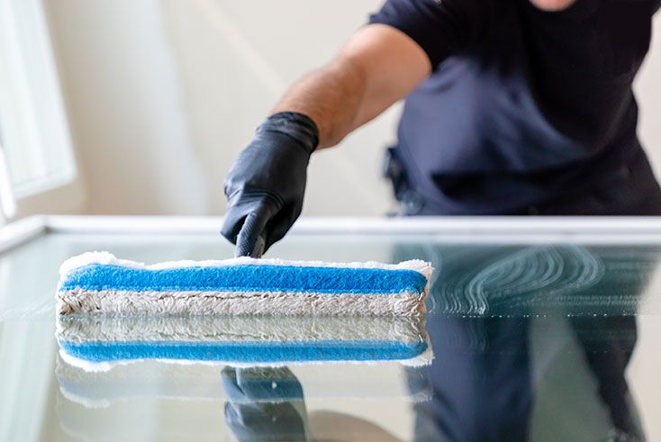 Squeegee-cleaning-windows Man cleans commercial windows with a squeegee