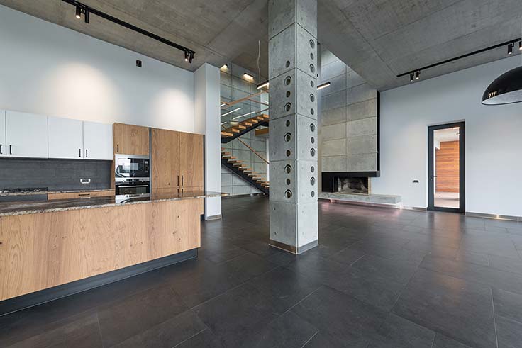 Tile and grout flooring throughout a commercial office facility. 