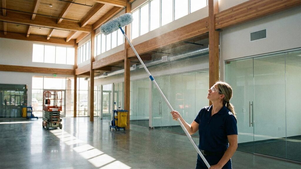 Professional janitor performing a post construction cleanup