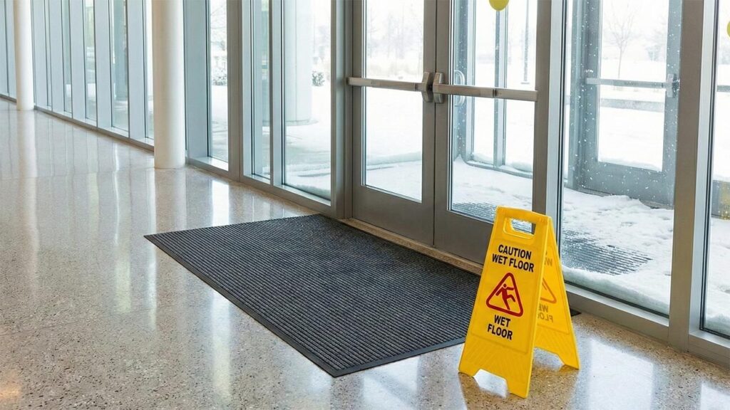 Commercial lobby prepared for winter weather
