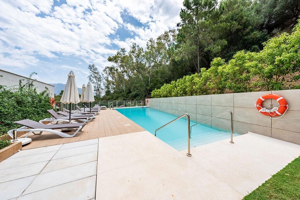 Clean apartment swimming pool and deck areas