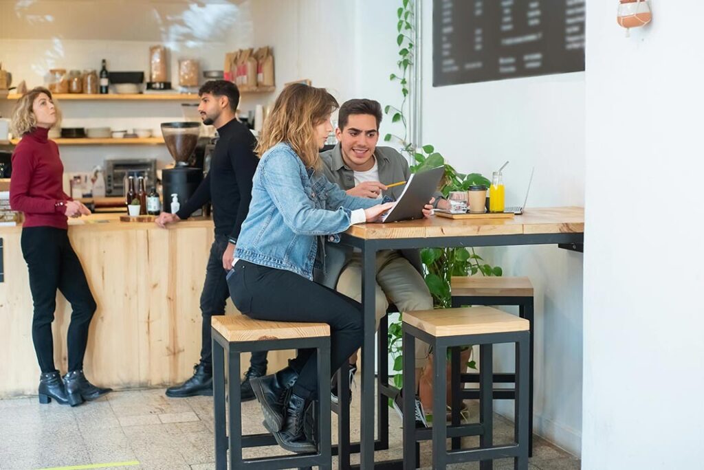 Patrons enjoying a coffee